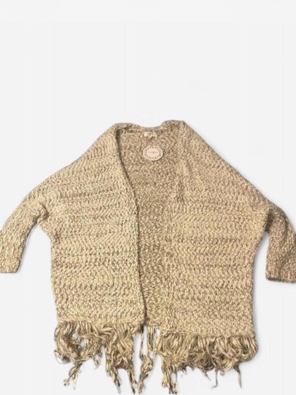 NWT Umgee Neutral Fringe Open-Front Knit Sweater Cardigan